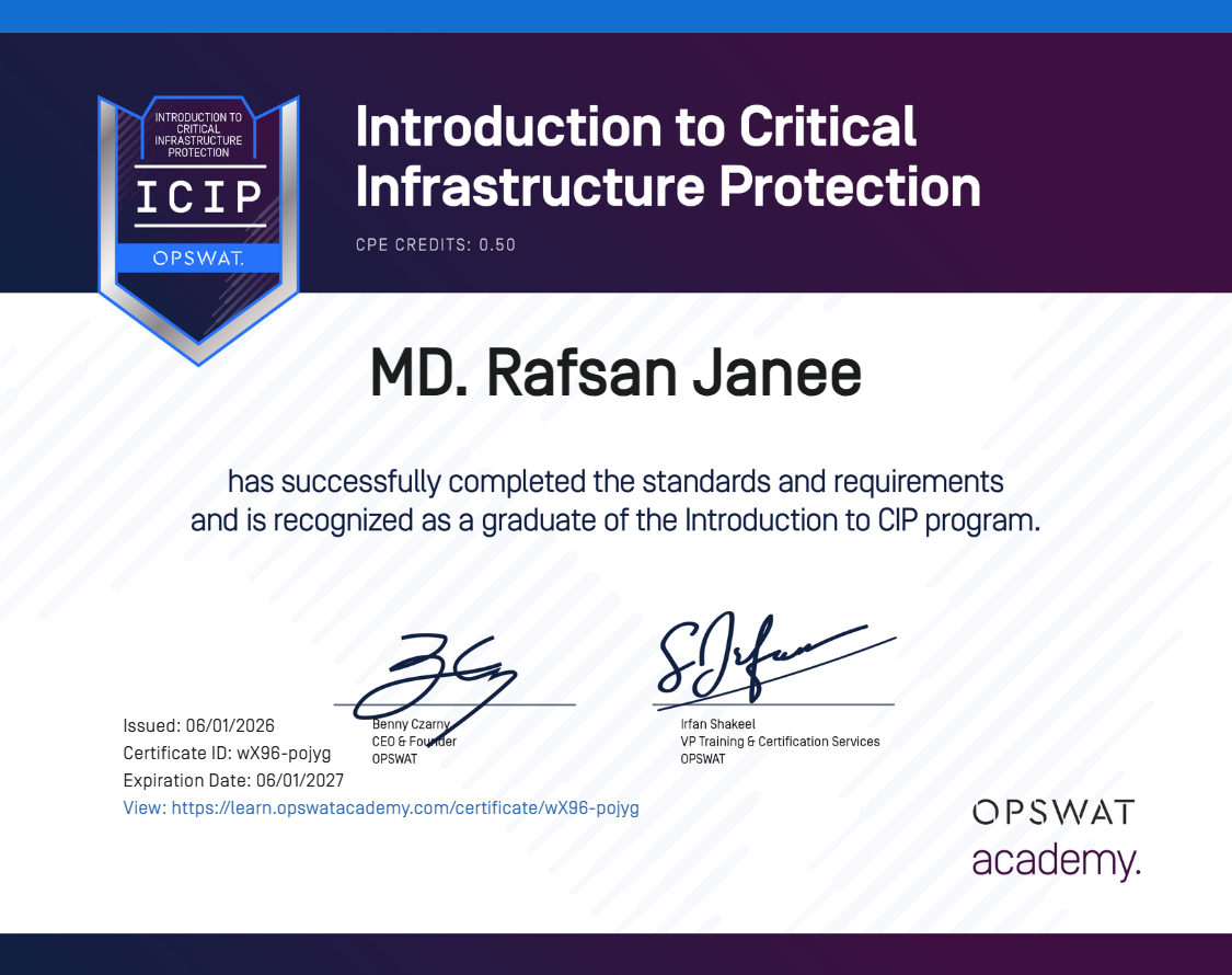Certificate of Introduction to Critical Infrastructure Protection